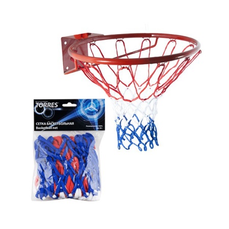 Купить Сетка баскетбольная Torres, нить 4 мм, бело-сине-красная в Зеленогорске 